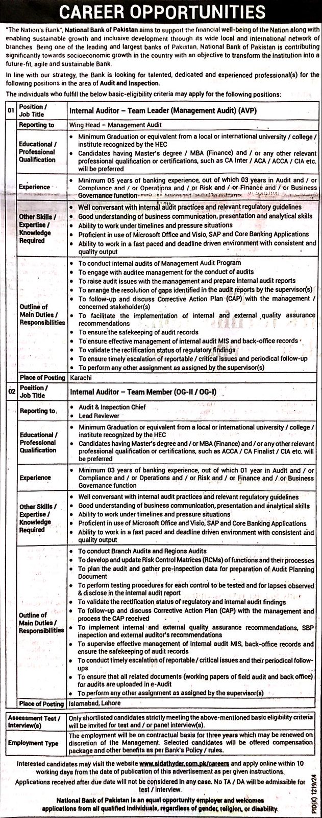 Internal Auditor-Team Leader